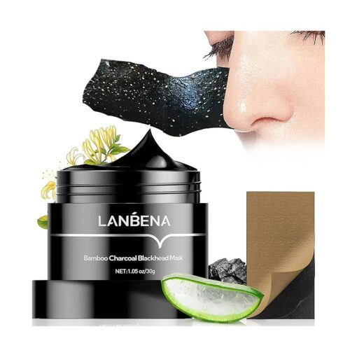 LANBENA Upgraded 2.0 Bamboo Charcoal Blackhead Remover Mask, 60 pcs Nose Strips, Peel off Face Mask Pore Whiteheads Cleanser Strawberry Nose Purifying, Deep Cleansing for All Skin Types, 30g/1.05oz