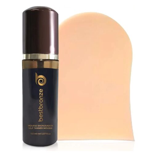 Best Bronze Tinted Self Tanning Mousse with Mitt - Sunless Tanner Foam for Customizable Light, Medium & Dark Tan - Vegan Tanning Mousse & Natural Tanner for Bronze Glow ( 5.07 Fl Oz Tanner & Mitt )