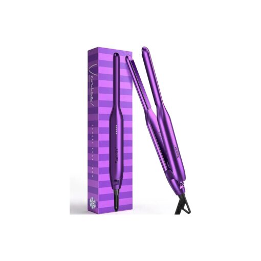 Pencil Flat Iron for Short Hair, 1/3 Inch Super Slim Mini Flat Iron Hair Straightener and Curler 2 in 1, Dual Voltage PTC and Ceramic Small Flat Iron Hair Straightener