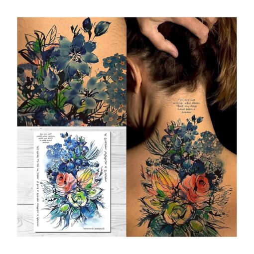 Supperb ( r ) Temporary Tattoos - Watercolor Blue Flowers Bouquet of Summer Dream