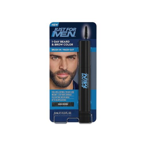 Just for Men 1-Day Beard & Brow Color, Temporary Color for Beard and Eyebrows, For a Fuller, Well-Defined Look, Up to 30 Applications, Dark Brown