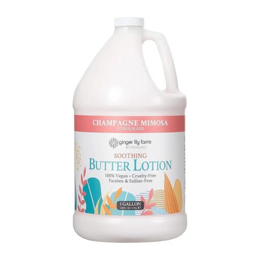 Ginger Lily Farms Botanicals Soothing Butter Lotion for Dry Skin, Champagne Mimosa, 100 % Vegan & Cruelty-Free, Citrus Blend Scent, 1 Gallon ( 128 fl oz ) Refill