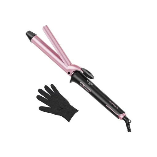 Wavytalk 1 Inch Curling Iron, Curling Wand with Ceramic Coating Barrel, Professional Hair Curling Iron Instant Heat up to 450degF, Dual Voltage Curling Iron, Include Heat Resistant Glove ( Rose Pink )