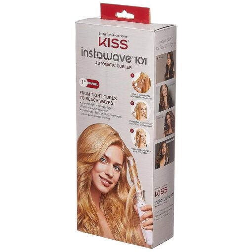 KISS Instawave 101 Automatic Rotating Curling Iron, 1 Inch Pearl Ceramic Tourmaline Barrel Heats Up to 400deg, 2 Directional Spinner, Rose Gold Finish, 1.07 Lbs .