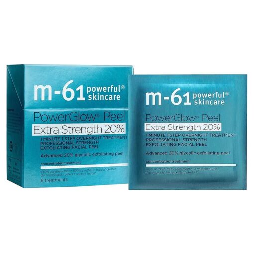 M-61 PowerGlow ( r ) Peel Extra Strength 20 % - 8 Treatments - 1 minute, 1 step advanced 20 % glycolic overnight exfoliating glow peel