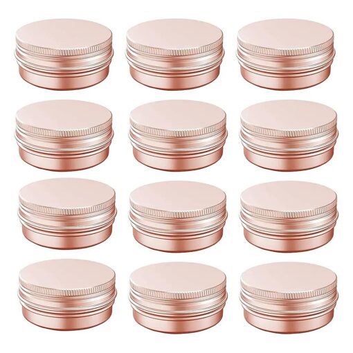 1 oz Aluminum Tin Jar with Screw Cap Refillable Container for Cosmetic, Lip Balm, Cream, Rose Gold 12 Pcs .