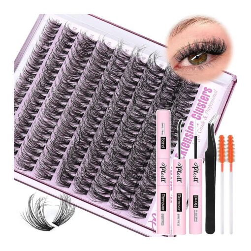 Fluffy Lash Extension Kit Wispy Eyelash Extension Kit 10-18MM Natural Lash Clusters 180PCS Cluster Eyelash Extensions with Lash Bond and Remover and Lash Applicator DIY Lashes Extension by Pleell