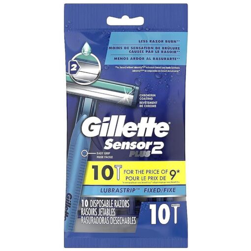 Gillette Sensor2 Plus Men 's Disposable Razors, 10Count