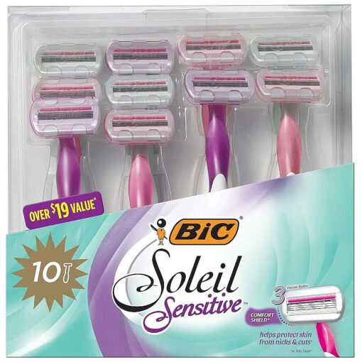 BIC Soleil Sensitive Women 's 3-blade Disposable Razor Gift Set, 10Count