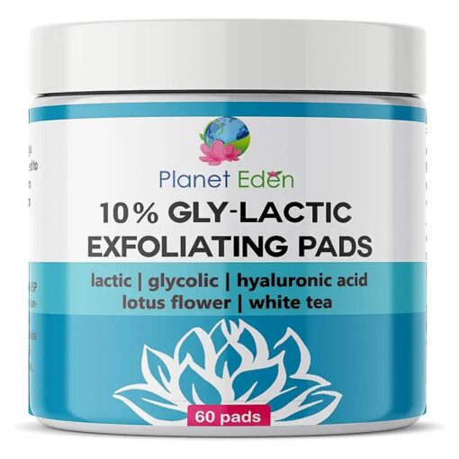 10 % Glycolic and Lactic Acid Skin Chemical Peel Exfoliating Pads - 60 Pads for Sensitive and Dry Skin - Hydrates, Removes Oil, Diminishes Fine Lines and Wrinkles, Sun Damage Gentle