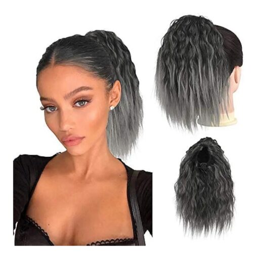 PEACOCO Short Corn Wave Ponytail, Drawstring Ponytail Extension for Black Women Clip in Ponytail Hairpieces ( 10 Inch ( Pack of 1 ), 1BT0906-1 )