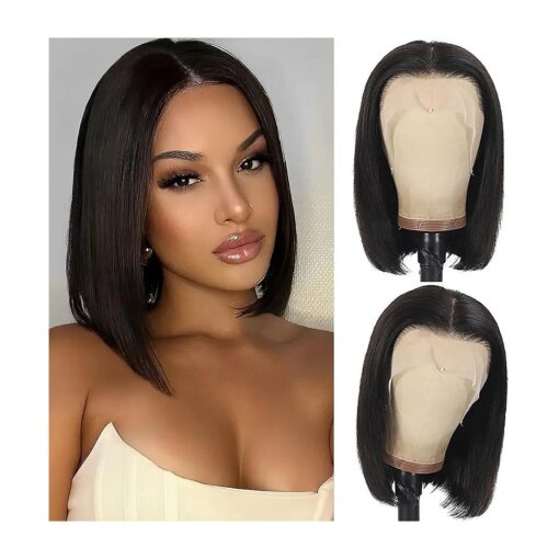 Bob Wig 10 Inch 13x4 Hd Lace Front Wigs 180 % Density Short Bob Wig with HD Transparent Lace Frontal Pre Plucked With Baby Hair Free Part Natural Color