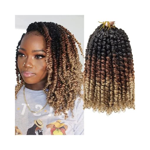 8 Packs Pre-twisted Passion Twist Crochet Hair 10 Inch Ombre Color Hair for Passion Twist Braiding Curly Ends Hair Extensions ( # 1B/30/27, 10inch )