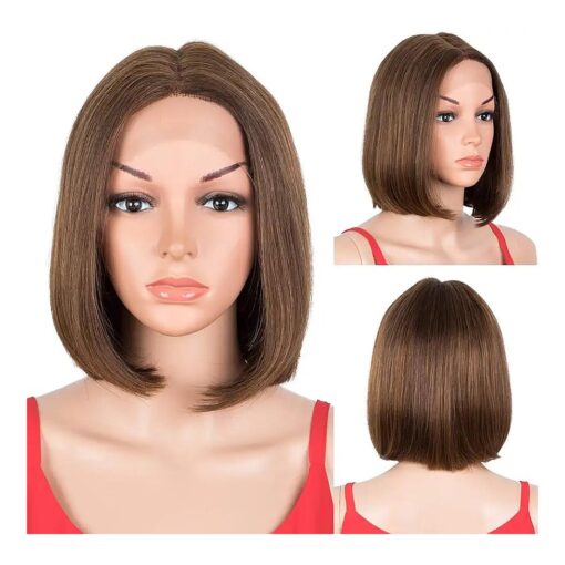 10 Inch Short Bob Wigs Human Hair T Part Lace Front Wigs Brazilian Virgin Hair Remy Silky Straight Bob Wigs for Black Women 150 % Density Wigs with Baby Hair Ombre Brown Color