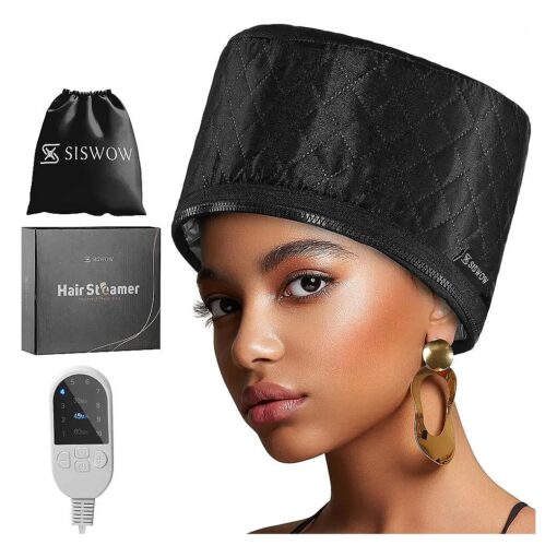 Hair Steamer For Natural Hair Home Use w/10-level Heats Up Quickly, Heat Cap For Deep Conditioning - Thermal Heat Cap For Black Hair, Great For Deep Conditioner ( Black )