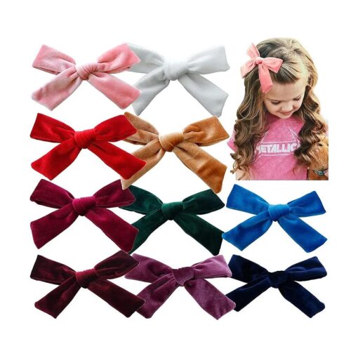 10PCS Big Hair Bows Girls Toddler Velvet 5 inches Hair Clips Barrettes Hair Accessories for Girls Alligator Baby Ponytail Holder