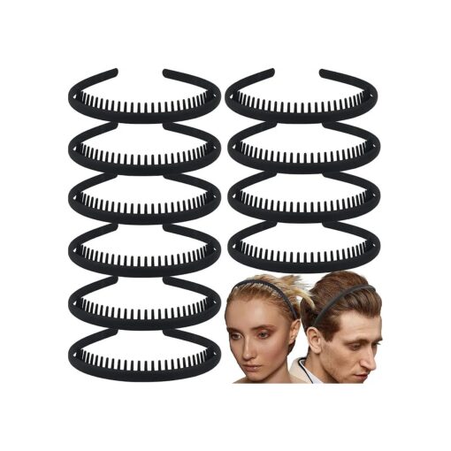 10 PCS Non Slip Fashion Effortless Plastic Headbands with Teeth Comb Skinny Hair Bands for Women Men Teen Girls, Short Teeth Matte Black