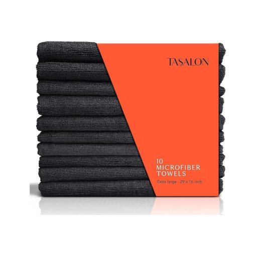 TASALON Microfiber Hair Towel - 10 Pack - Salon Towels - Quick Dry Microfiber Towels - 29 x 16 Inches Ultra-Soft Microfiber Towel for Hair, Facial Towels with Soft Absorbant - Black