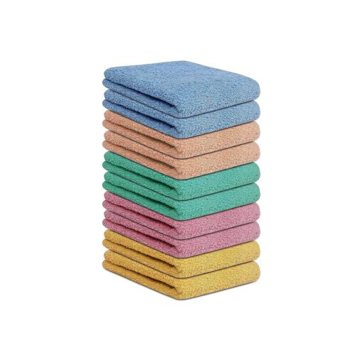 Terry Washcloth Pack of 10 - Multicolor - 12x12 Inches, Soft and Absorbent - Perfect for Bath, Face, Hand, Kitchen, Spa, Hotel, Gym, and Home Use .