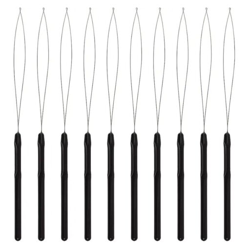 10 Pcs Hair Extension Loop Needle Threader Pulling Hook Tool and Bead Device Tool for Hair Extensions ( Black )