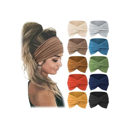 Jesries 10 PCS Women Headbands African Wide Hair Wrap Extra Turban Head Bands for Lady Large Sport Workout Stretch Non-slip Big Hair Bands