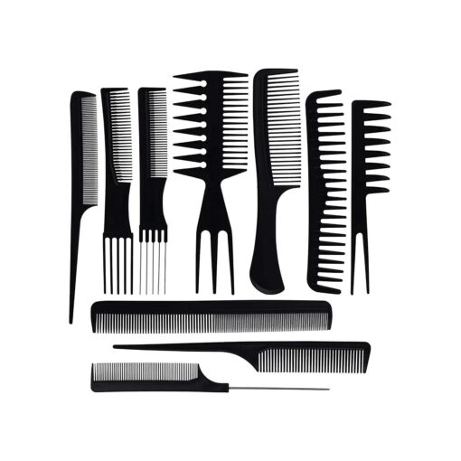 Ultikare Hair Barber Comb Set, Professional Salon Hair Styling Barber Combs Kit 10 Piece Plastic Fine and Wide Tooth Hair Combs for Men and Women ( Black )