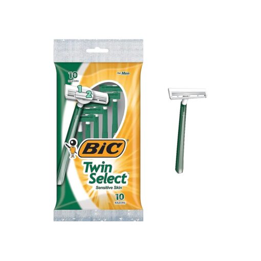 BIC Twin Select Disposable Razors, 2 Blades For a Smooth and Comfortable Shave, Sensitive Skin, Green Handle, 10 Piece Razor Set