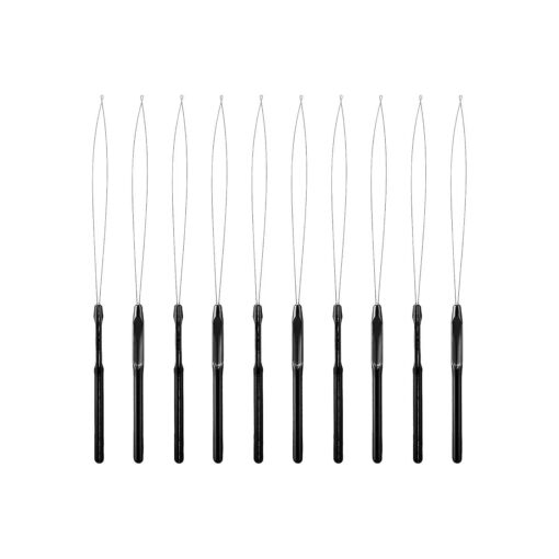 10 Pieces Hair Extension Loop Needle Threader Pulling Hook Tool Hair Extension Tools Micro Rings Nano Beads Device Tool Styling Accessories for Hair and Feather Extensions ( Black )