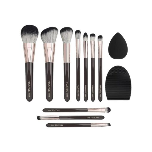 Makeup Brushes 10 Pcs Makeup Brush Set Professional Premium Synthetic Foundation Brush Blending Face Powder Eye Shadows Blush Make up Brushes with Makeup Sponge and Brush Cleaner ( Brown )