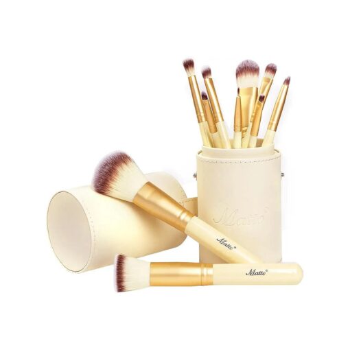 Matto Makeup Brushes 10-Piece Golden Makeup Brush Set with Foundation Powder Mineral Eye Face Make Up Brushes Holder