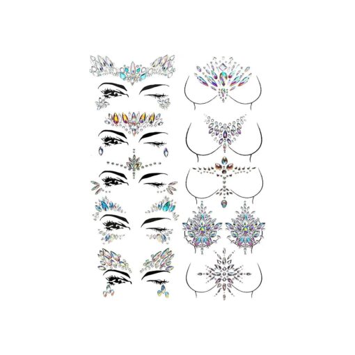 10 sets Face Gems Stickers Body Jewelry Stickers Crystal Tattoo Stickers for Festival Rhinestone Decorations Tattoo Stickers Pink