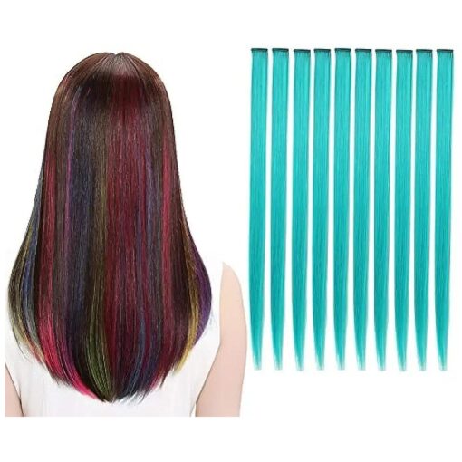 10Pcs/set Multi-Colors Straight Highlight Clip in Hair Extensions 20 Inch Colored Party Hair Pieces ( Teal )