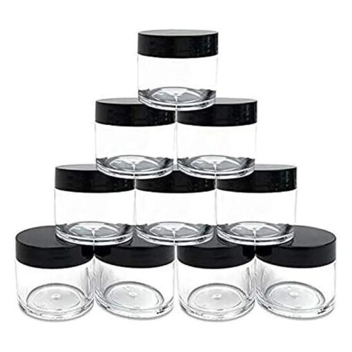 30g 30ml/1oz Refillable Black and White Plastic Screw Cap Lid with Clear Base Empty Cosmetic Jars for Nail Powder Bottles Eye Shadow Container Lot Powder Storage Container ( Pack of 10 ) ( Black Lid )