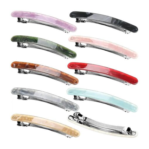 10 Pieces Hair Barrettes for Women Tortoise Shell French Automatic Hair Clips for Fine Thick Medium Hair Acrylic Hairgrip Clasp Clamp for Girl, Rectangle Ponytail Holders 4 Inch ( Marble Pattern )