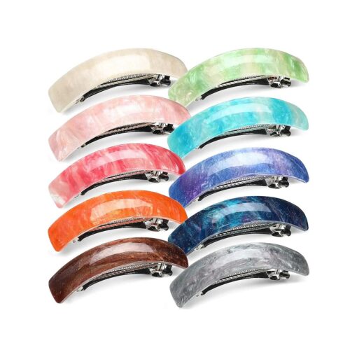 10 Pieces Retro Large Hair Barrettes Rectangular French Automatic Acrylic Hair Clips for Women Thick Medium Hair ( Fresh Color )