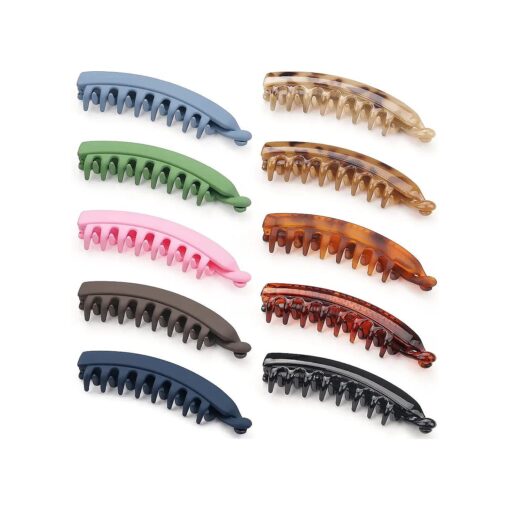 10 Pieces 5.3 Inch Large Banana Clips Nonslip Clincher Combs Banana Combs Strong Hold Ponytail Holder Clip for Women and Girls