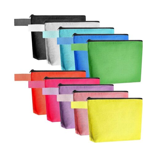 10 Pieces Canvas Makeup Bags Bulk Travel Cosmetic Bags Plain Makeup Pouch Multi-Purpose Blank Travel Toiletry Bag DIY Craft Bags with Zipper for Women Girls Teens, 10 Colors ( 9.8 x 5 x 2 Inch )