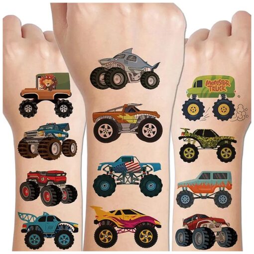 CHARLENT Monster Truck Temporary Tattoos for Kids Party Supplies - 10 Sheets Monster Truck Tattoos for Boys Birthday Party Favors Goodie Bag Fillers