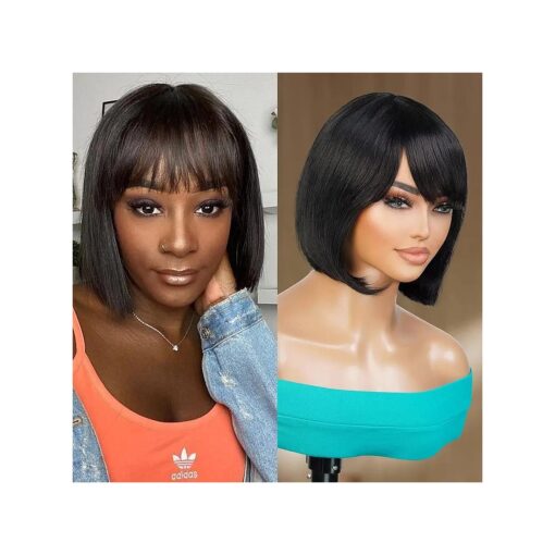 Short Bob Wigs Human Hair Wigs with China Bangs for Black Women Straight Bob with Bangs Human Hair Non Lace Front Wigs - Diamond ( 10 inch ( 1 Pack ), NATURAL )