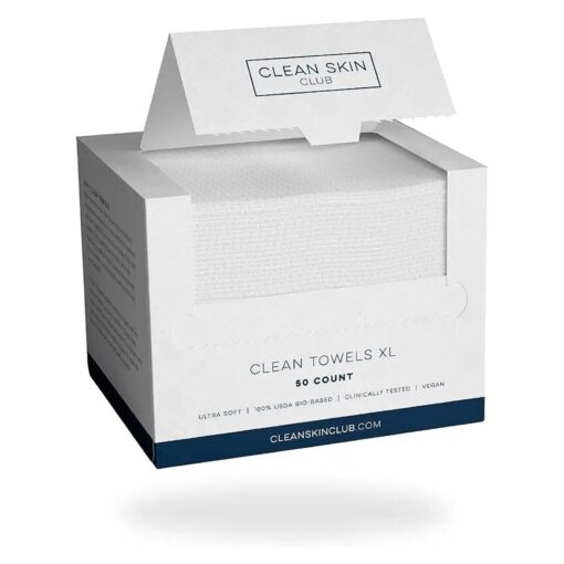 Clean Skin Club Clean Towels XL ( tm ), 100 % USDA Biobased Face Towel, Disposable Face Towelette, Makeup Remover Dry Wipes, Ultra Soft, 50 Ct, 1 Pack