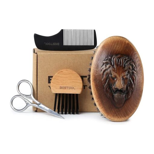 Beard Brush, BESTOOL Beard Brush Kit Boar Bristle Beard Brush for Men Wooden Mustache Brush for Daily Grooming Makes a Nice Gift for Men with Beard or Mustache