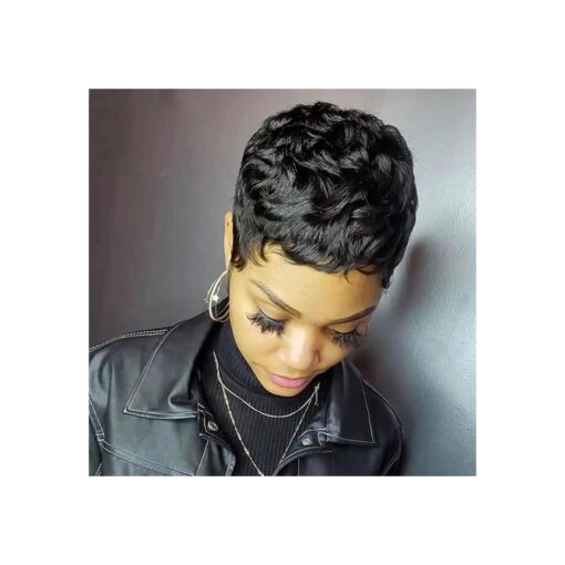 Pixie Cut Straight Short Bob Wig for Black Women 100 % Brazilian Human Hair Full Machine Made Wigs Natural Black Color