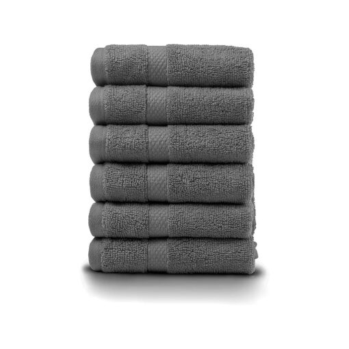 100 % Cotton Wash Cloth for face & Body Set of 6, ( 12 x 12 inches ) Sustainable, Soft, Highly Absorbent, Combed Cotton Wash Cloths Pack of 6 for Hotels, Spa, Bathroom, Dorm, Grey