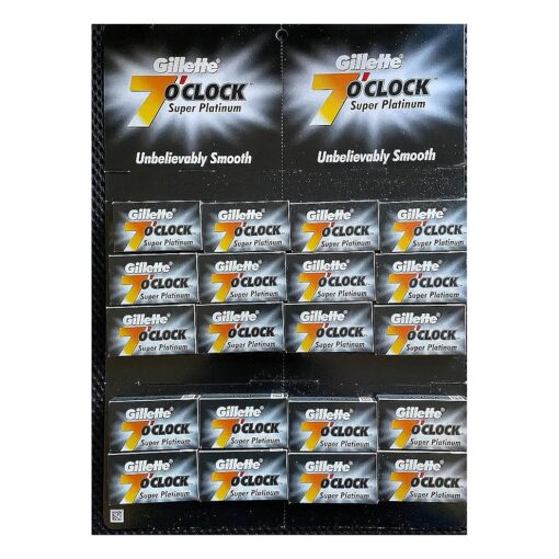 100 7 O'clock Super Platinum Double Edge Safety Razor Blades ( 20x5 ) - AKA 7'Oclock Black - Premium Blades on Display Card