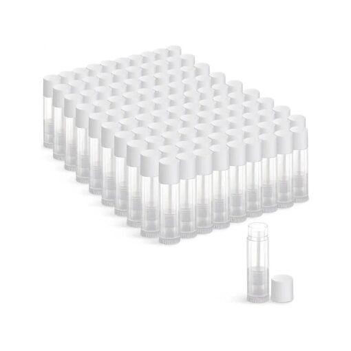 100 Sets Empty Lip Balm Tubes Bulk Round with White Caps for DIY Lipstick homemade, 3/16 Oz ( 5.5 ml ), Clear, BPA Free, 100 Tubes and 100 Caps