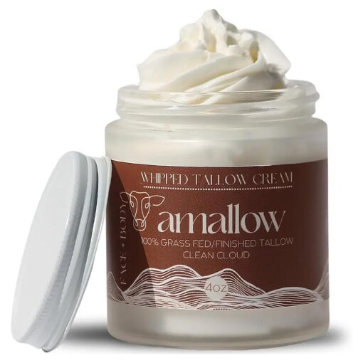 100 % Grass Fed Beef Tallow for Skin Care - Face + Body - Whipped Moisturizer - 100 % Natural Lotion, 4 FL, oz, ( Clean Cloud )