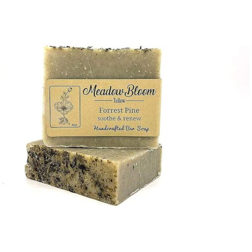 Meadow Bloom Tallow Bar Soap - Forrest Pine Single Pack - Made with All Natural 100 % Grass Fed Tallow Handmade Soap Bar - Great for Face or Body Soap