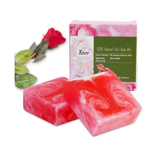 2 PCS Yoni Soap Bars for Women, 100 % Handmade Natural Yoni Bar PH Balanced & V Cleansing Bar Soap for Women, All Natural Soap Bar with Bubble Foam Net, Yoni Wash Away Odor 3.53oz/100g ( pink )