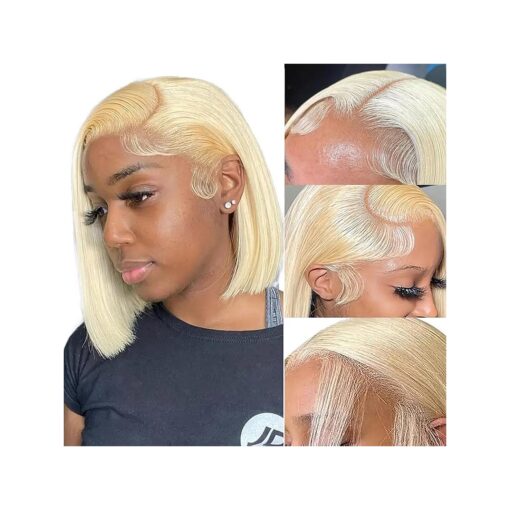 613 Blonde Bob Wig Human Hair 12 Inch 13x4 Blonde Lace Front Wigs Human Hair Pre Plucked with Baby Hair 613 HD Lace Frontal Wig Glueless Human Hair Wigs Short Bob Wig for Women