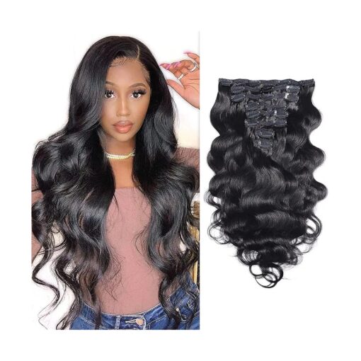 Clip In Human Hair Extensions Body Wave Clip In Hair Extensions Brazilian Real Human Hair Clip Ins 8 pieces 120gram Grade 10A for Thin Hair Natural Black ( 26", Body Wave )